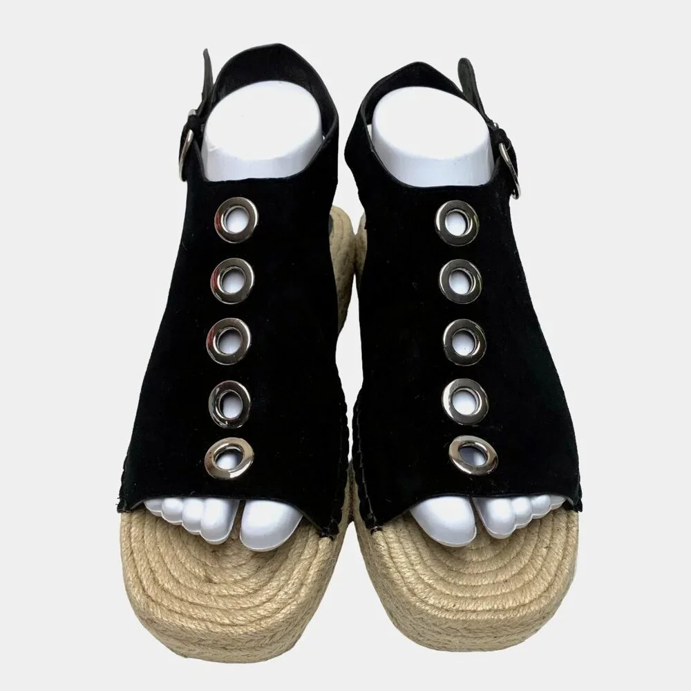 SOL SANA‎ Black Suede Jute Platform Slingback Espadrille Sandals **NWOB